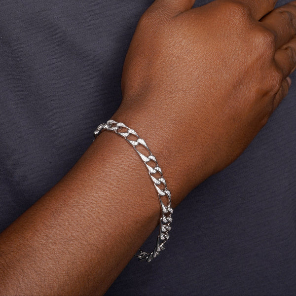 925 Sterling Silver Rhodium Plated CZ Encrusted Figaro Chains 8.2mm
