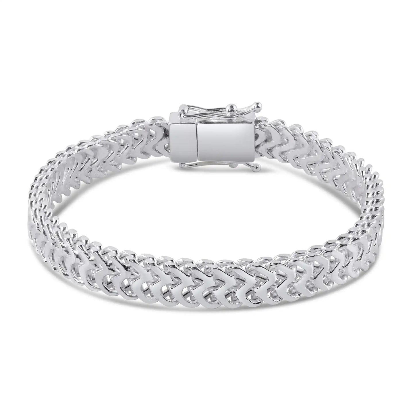 925 Sterling Silver Zig Zag Box Lock 8mm Bracelet