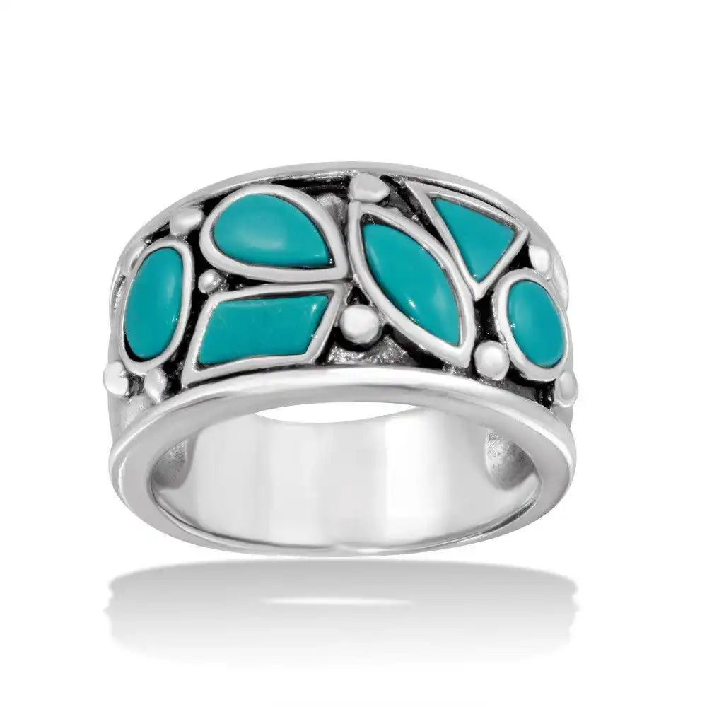 925 Sterling Silver High Polished Turquoise Stones Ring
