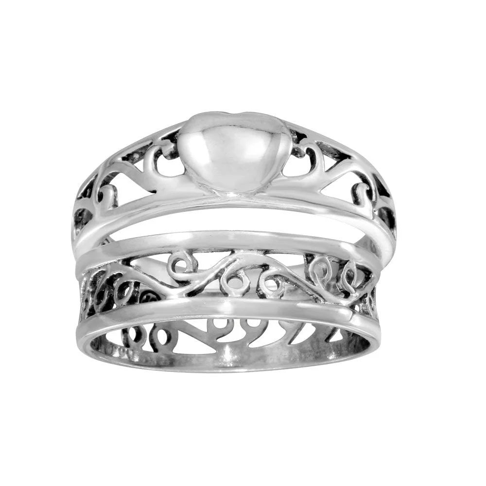 925 Sterling Silver High Polished Stackable Heart and Waves Ring 2 Pc. Set