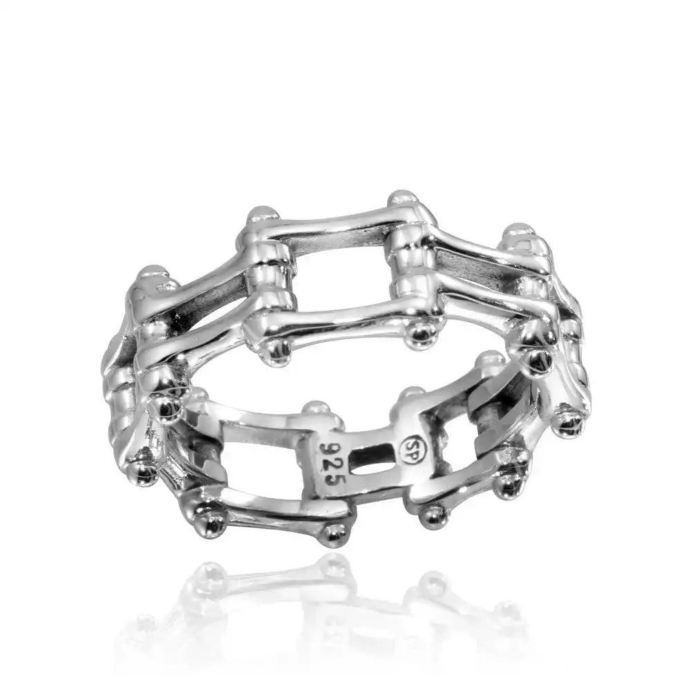 925 Sterling Silver High Polished Biker Chain Ring