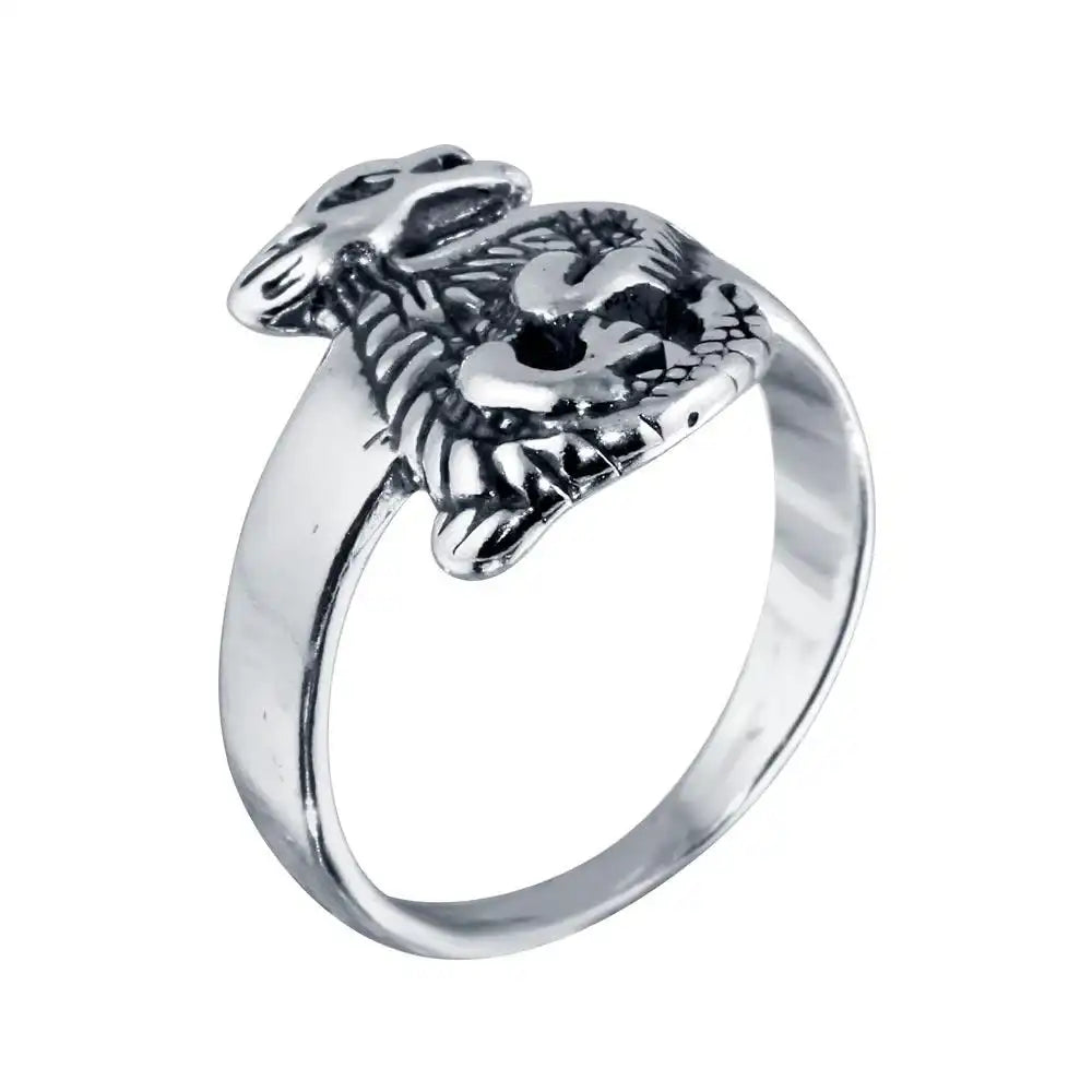 925 Sterling Silver High Polished Dragon Design Ring