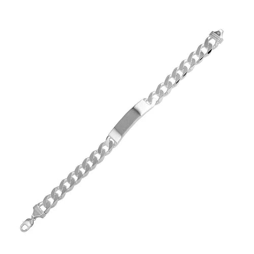 925 Sterling Silver High Polished  Engravable ID Super Flat Curb 220 Bracelet 8.2mm