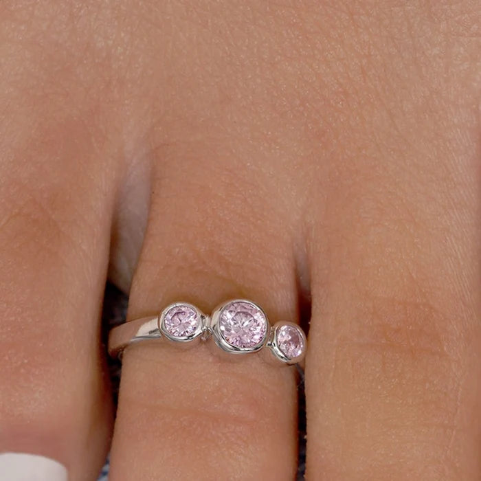 925 Silver Rhodium Plated 3 Set Pink CZ Toe Ring