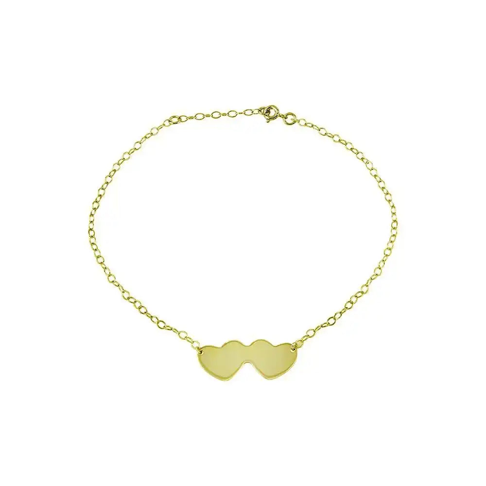 925 Sterling Silver Gold Plated Double Heart Anklets