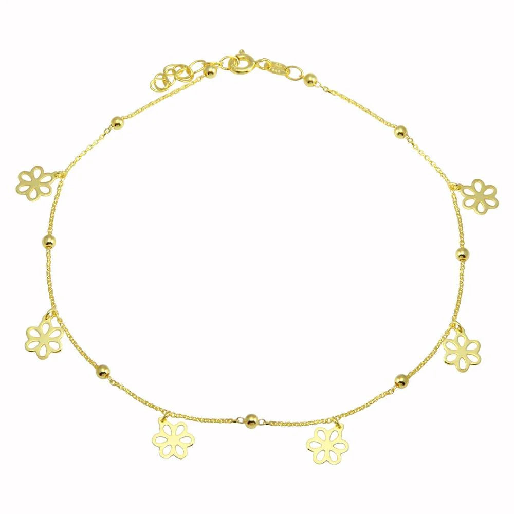 925 Sterling Silver Gold Plated  Dangling Flower Anklets