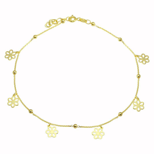 925 Sterling Silver Gold Plated  Dangling Flower Anklets
