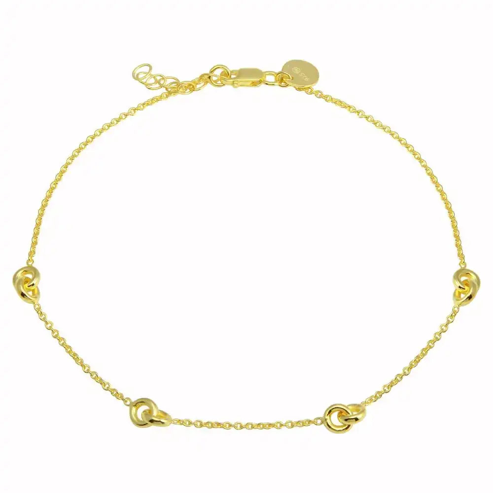 925 Sterling Silver Gold Plated Knotted Anklets