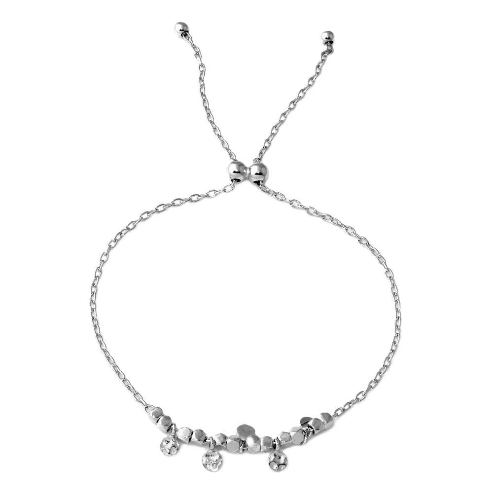 925 Sterling Silver Rhodium Plated Circe Hoop with Dangling Confetti Lariat Bracelet