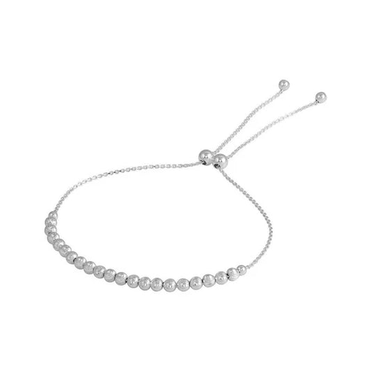 925 Sterling Silver Rhodium Plated DC Beaded Lariat Bracelet