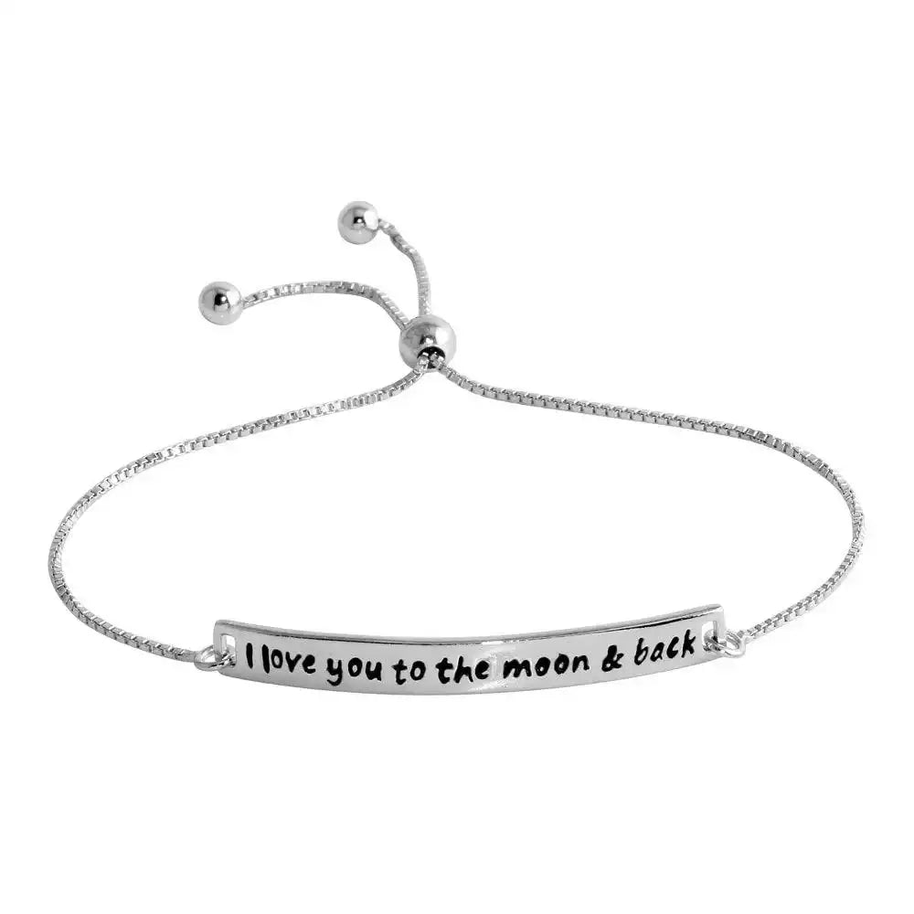 925 Sterling Silver Rhodium Plated Engraved Curved Bar Lariat Bracelet