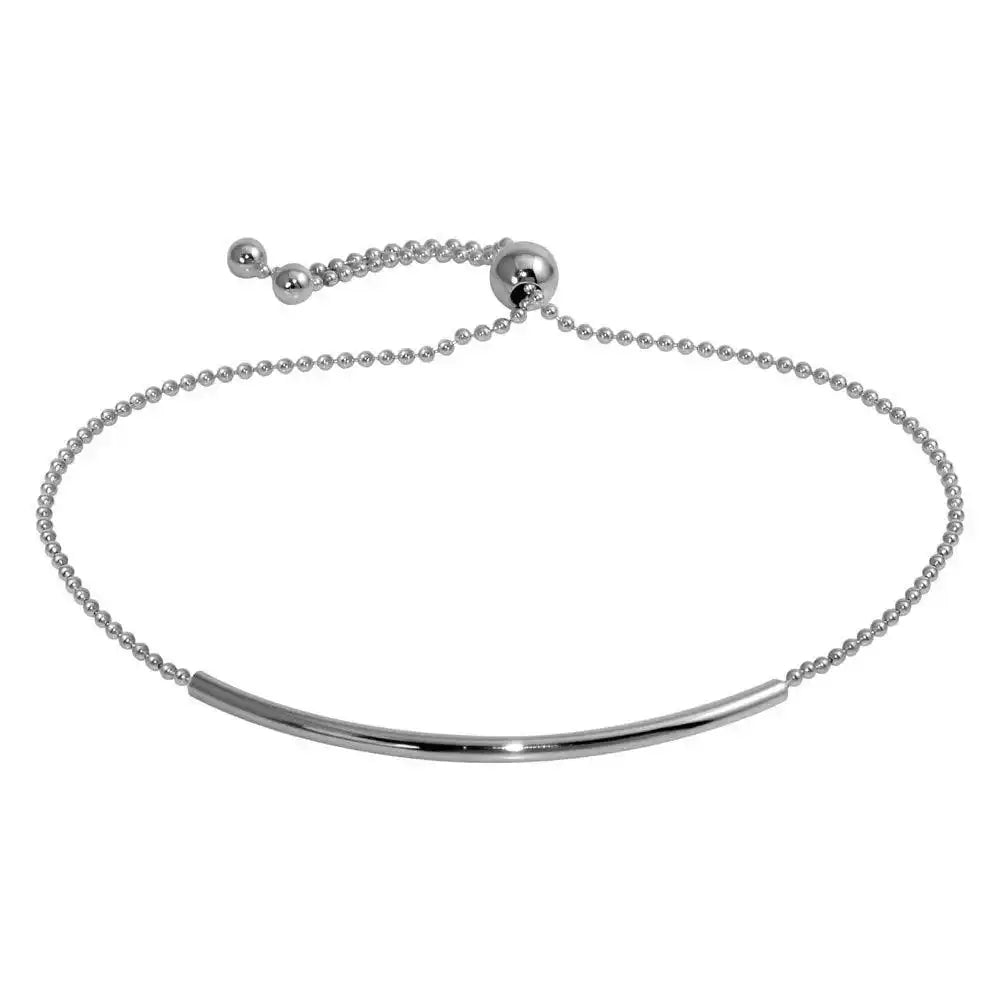 925 Sterling Silver Rhodium Plated Tube Bead Bracelet