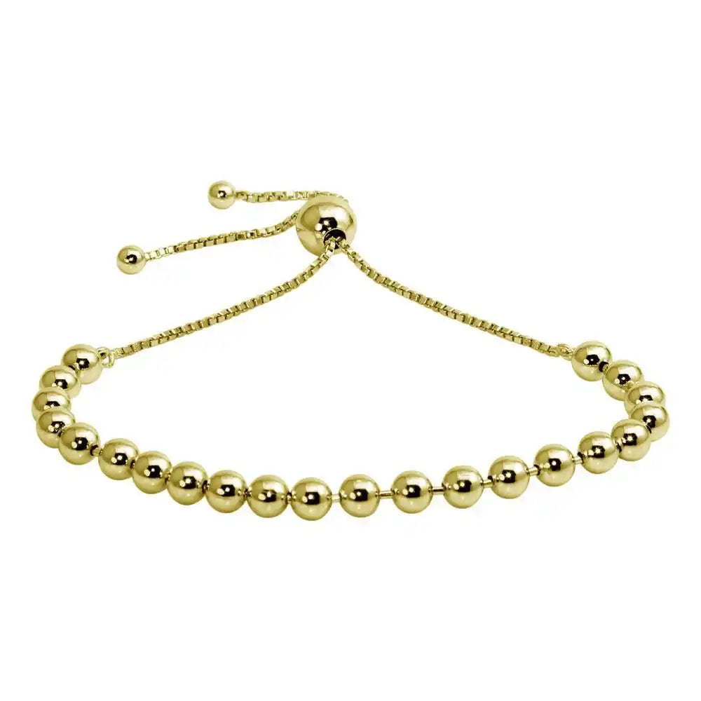 925 Sterling Silver Gold Plated Beaded Lariat Bracelet