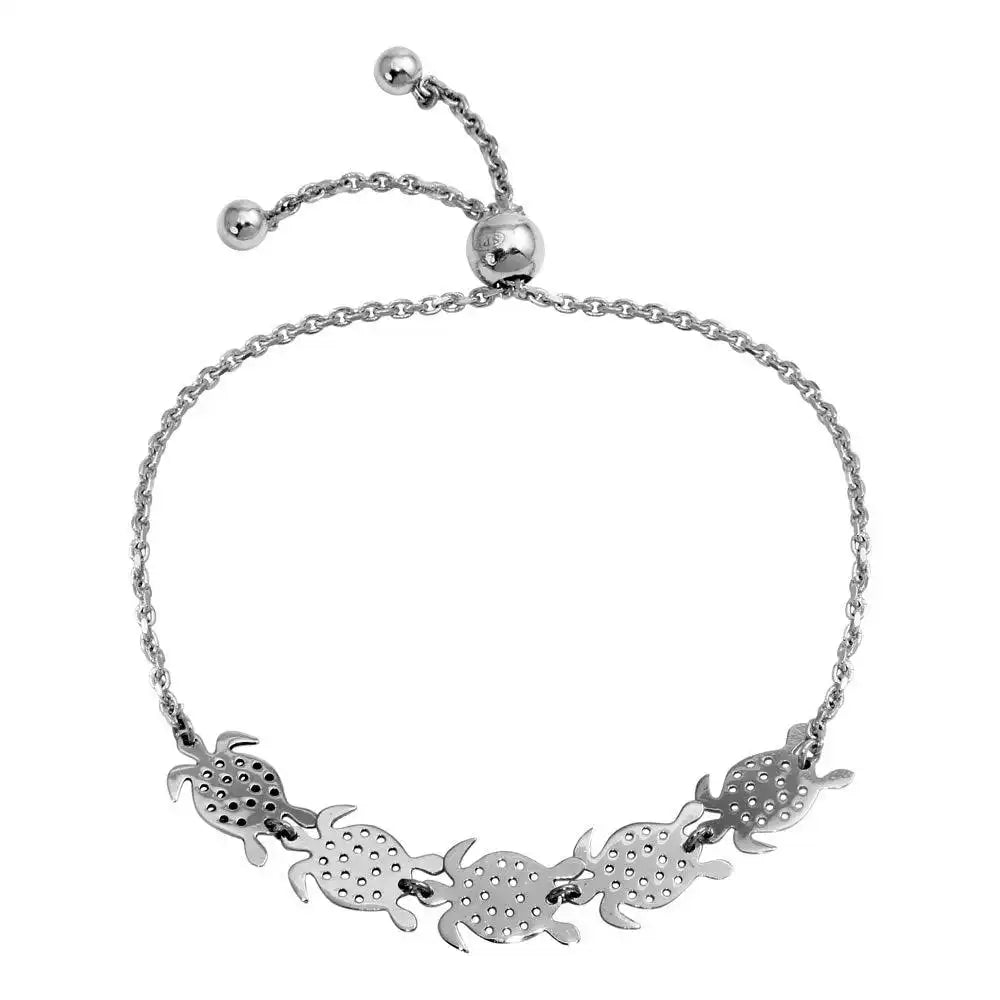 925 Sterling Silver Rhodium Plated Turtles Lariat Bracelet