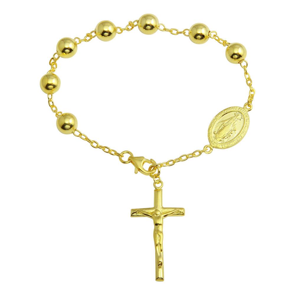 925 Sterling Silver Gold Plated Rosary Bracelet