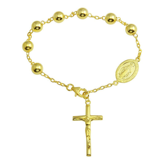 925 Sterling Silver Gold Plated Rosary Bracelet
