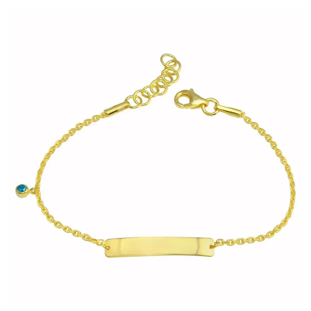 925 Sterling Silver Gold Plated Blue CZ Baby ID Bracelet