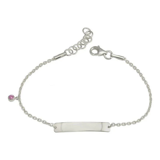 925 Sterling Silver Rhodium Plated Pink CZ Baby ID Bracelet