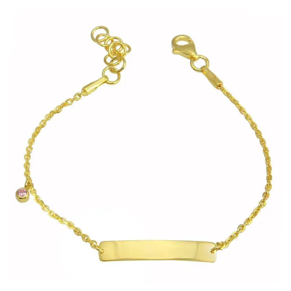 925 Sterling Silver Gold Plated Pink CZ Baby ID Bracelet