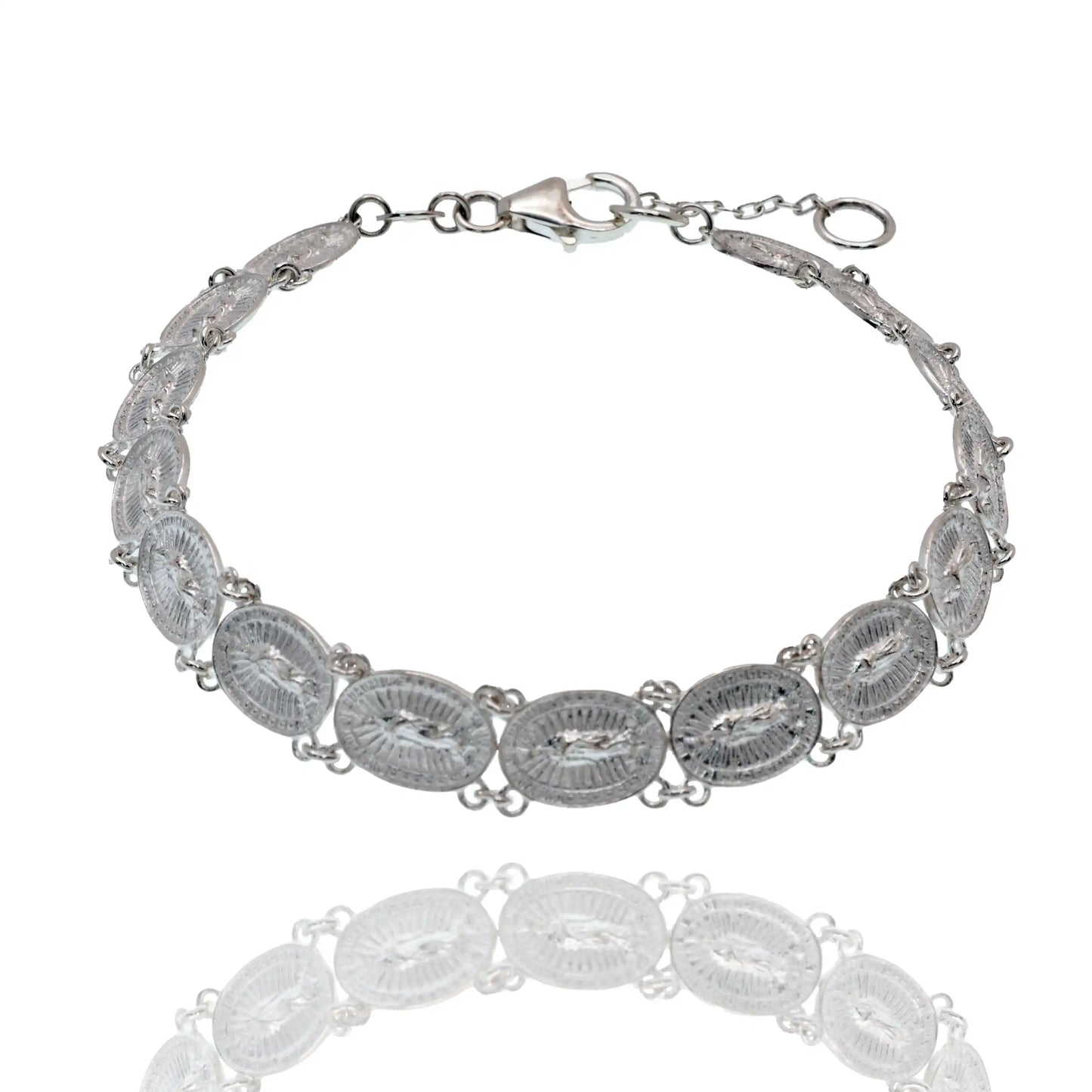 925 Sterling Silver High Polished Our Lady of Guadalupe 7.5mm Link Adjustable Bracelet