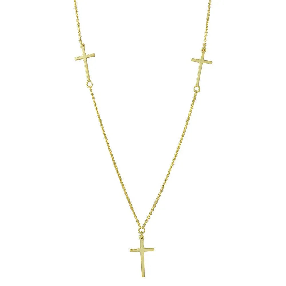 925 Sterling Silver Gold Plated 3 Crosses Necklace