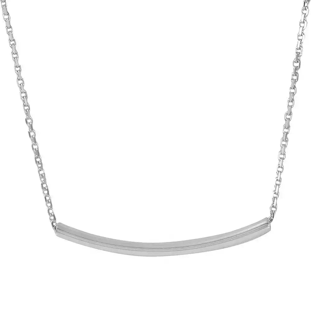 925 Sterling Silver Rhodium Plated Curve Bar Necklace 26mm