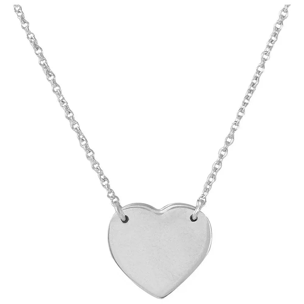 925 Sterling Silver Rhodium Plated High Polished Heart Necklace