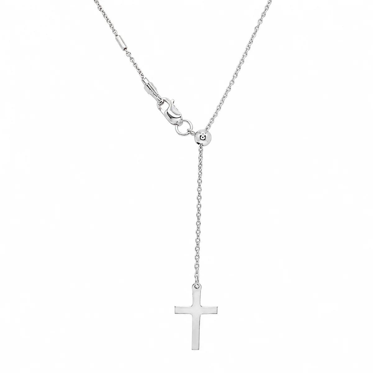 925 Sterling Silver Rhodium Plated Cross Slider Tube Chain with Cross Dangle Necklace