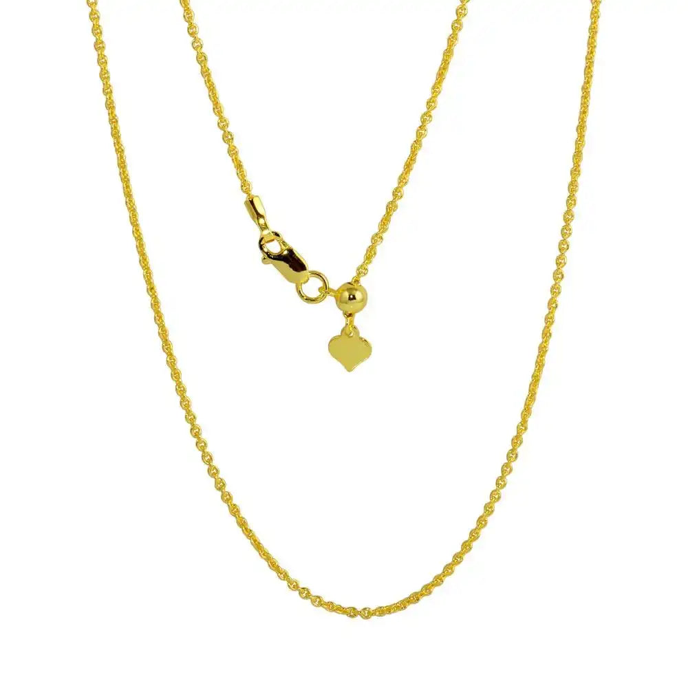 925 Sterling Silver Gold Plated Adjustable Link Slider Chain with Hanging Heart