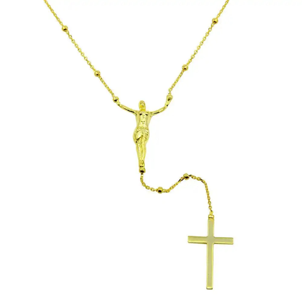 925 Sterling Silver Gold Plated Crucifix Rosary Necklace