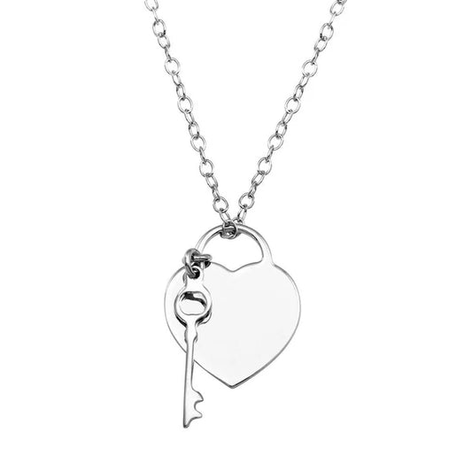 925 Sterling Silver Rhodium Plated Heart With Key