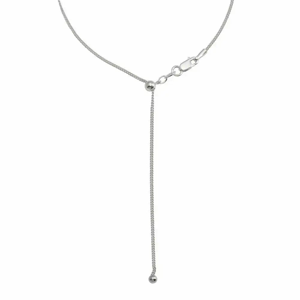 925 Sterling Silver Rhodium Plated Adjustable Curb Slider Chain with Hanging Bead