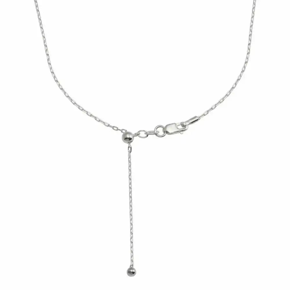 925 Sterling Silver Rhodium Plated Adjustable Link Slider Chain with Hanging Bead