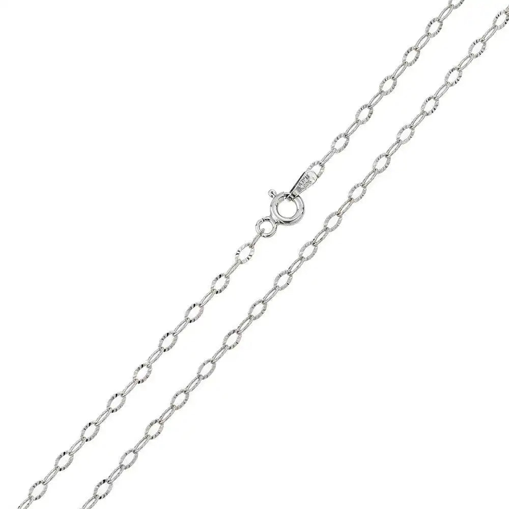 925 Sterling Silver Rhodium Plated Wide Oval Diamond Cut Link 025 Chain 2mm