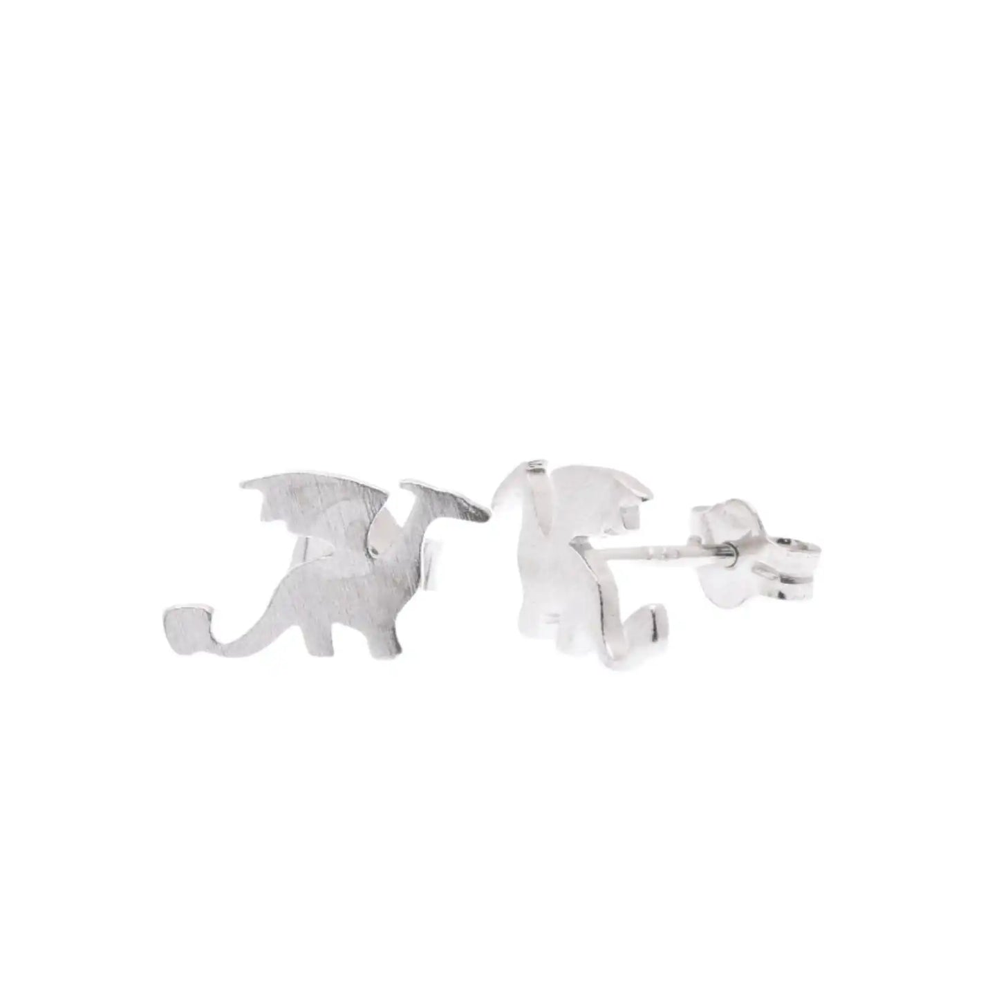 925 Sterling Silver Rhodium Plated Dragon 10.4mm x 6.5mm Stud Earring