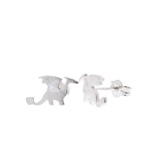 925 Sterling Silver Rhodium Plated Dragon 10.4mm x 6.5mm Stud Earring