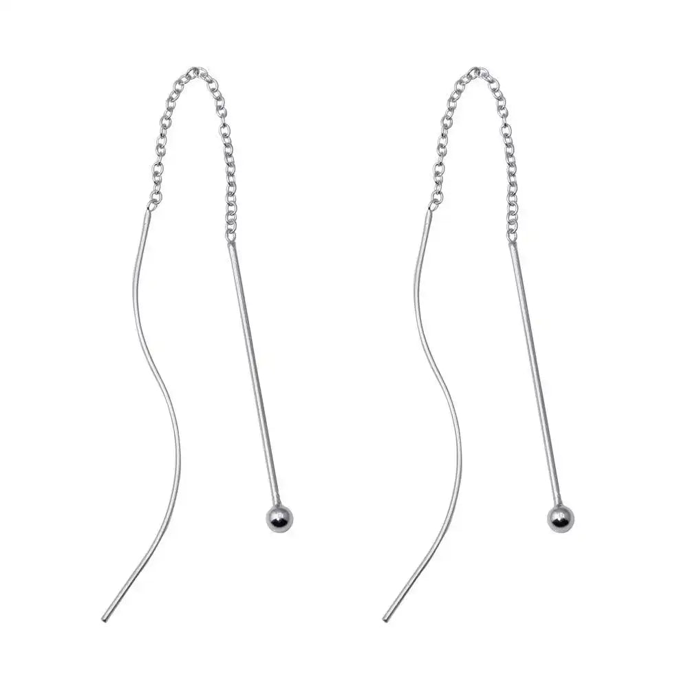 925 Sterling Silver Rhodium Plated Threaded Dangling Hook Earrings