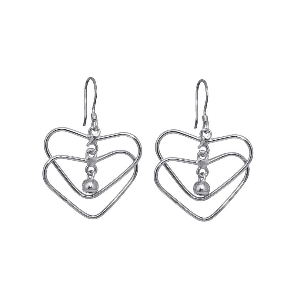 925 Silver Rhodium Plated Open Cross Heart Dangling Hook Earrings