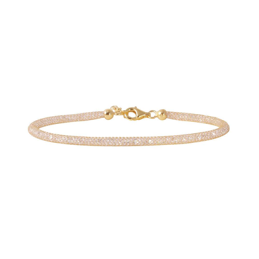 925 Silver Clearance-Gold Plated Mesh Embedded CZ Slim Italian Bracelet