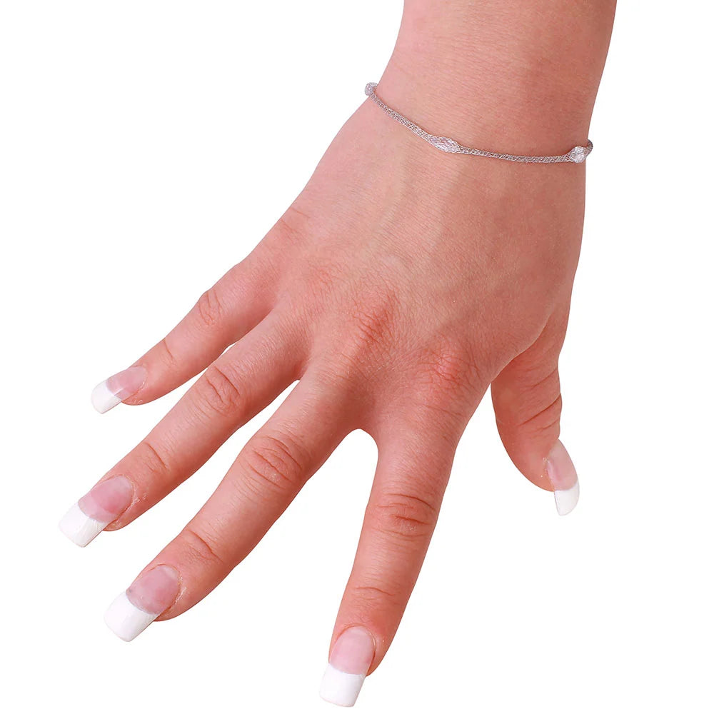 925 Silver Rhodium Plated Mesh Embedded Thin CZ Italian Bracelet