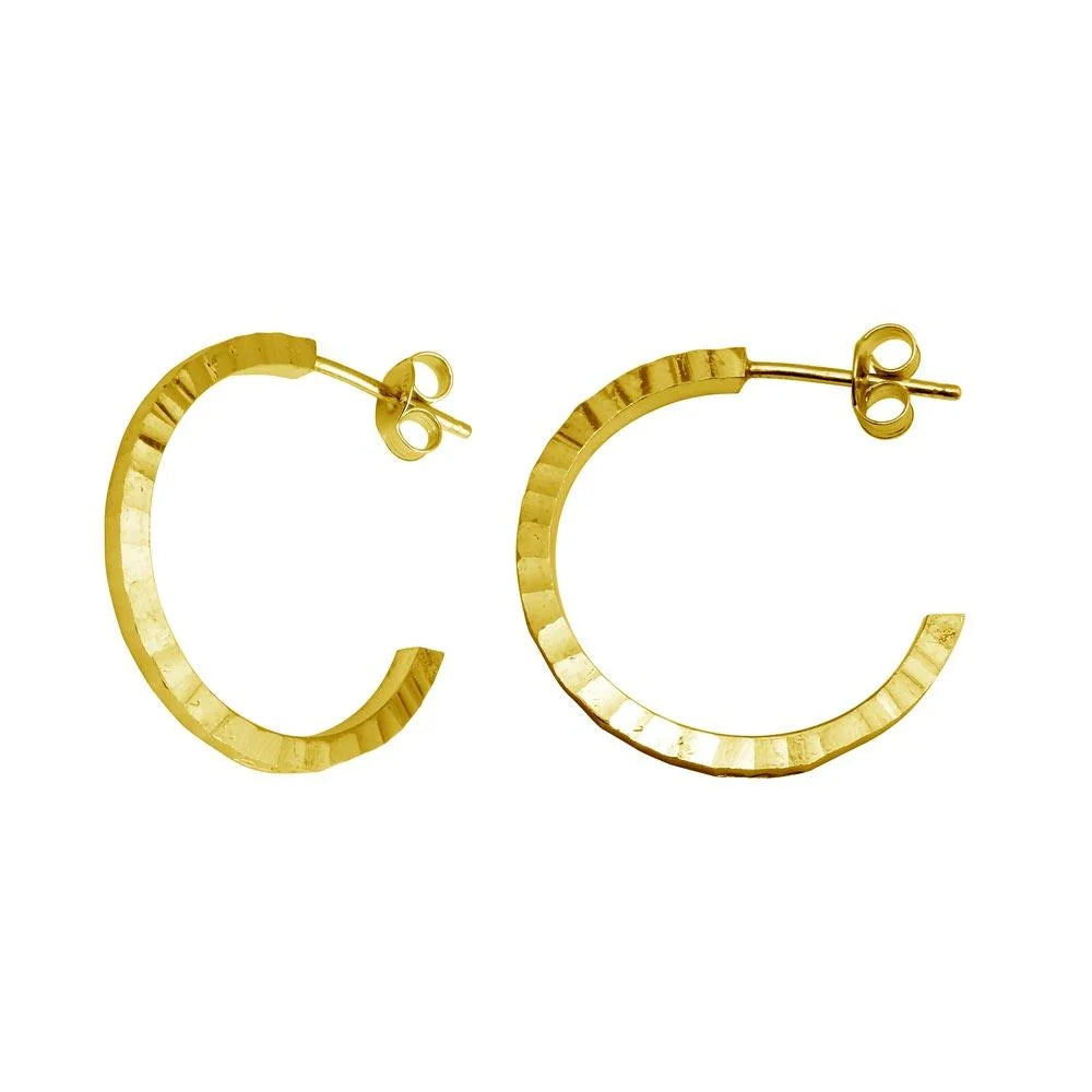 925 Sterling Silver Gold Plated Diamond Cut Semi Hoop Earrings 25mm