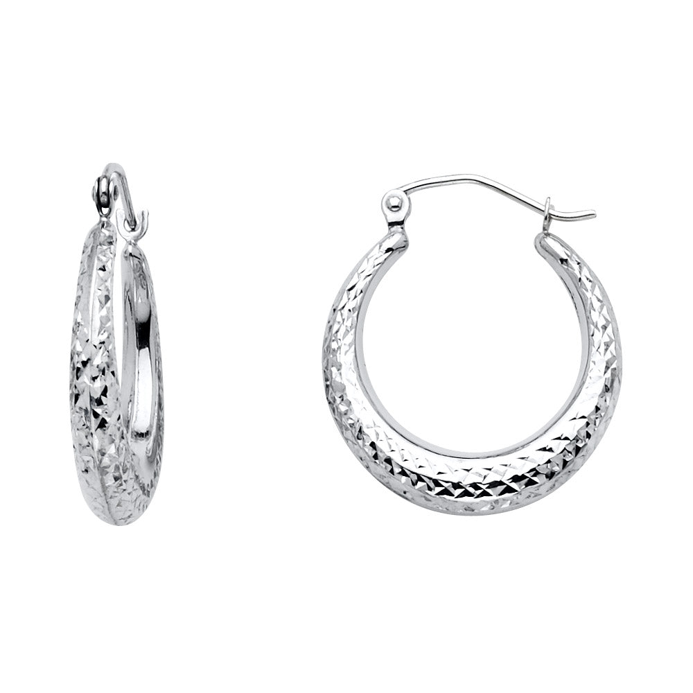 14K White Gold Diamond-Cut Rounded Hoop Earrings aprox 1/2" in diameter