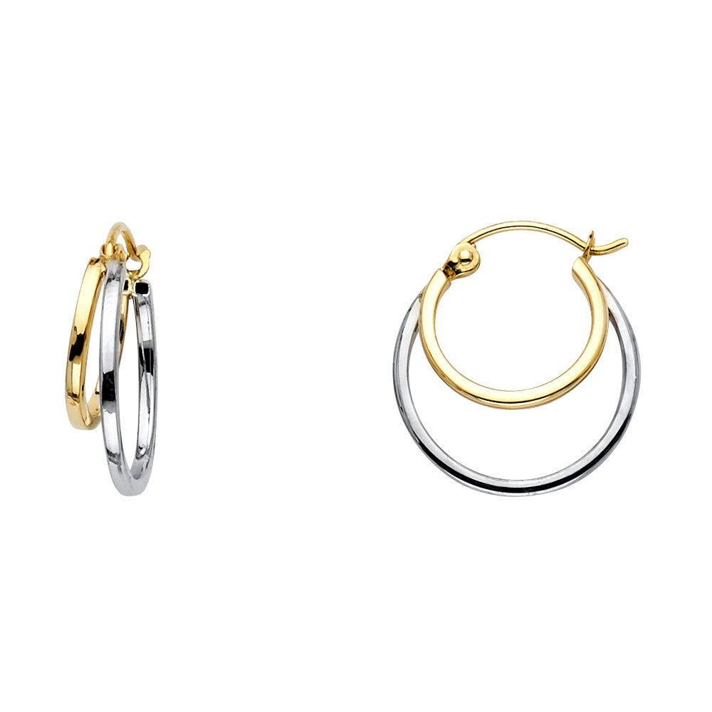 14K Two-Tone Gold Double Hoop Earrings aprox 1/2" in diameter