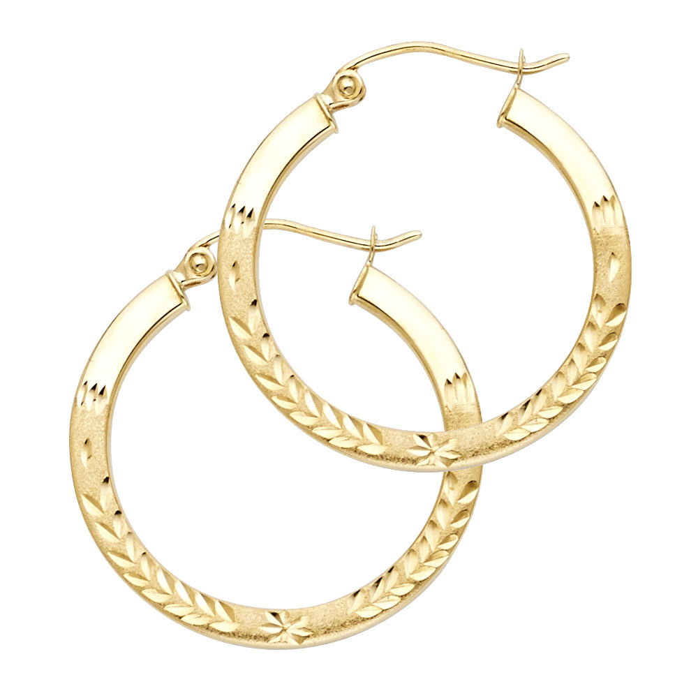 14K Yellow Gold Diamond-Cut Faceted Hoop Earrings aprox 3/4" in diameter