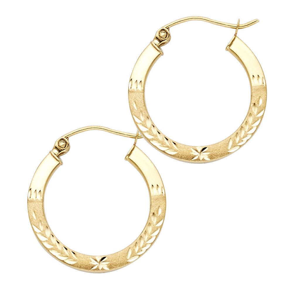 14K Yellow Gold Diamond-Cut Faceted Hoop Earrings aprox 1/2" in diameter