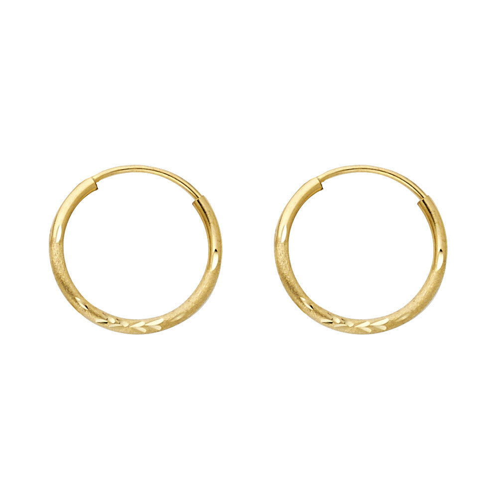14K Yellow Gold Diamond-Cut Faceted Hoop Earrings 1.2mm thick aprox 1/2"" in diameter