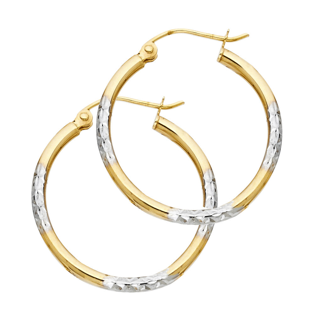 14K Two-Tone Gold Diamond-Cut Hoop Earrings 2.0mm thick aprox 3/4" in diameter