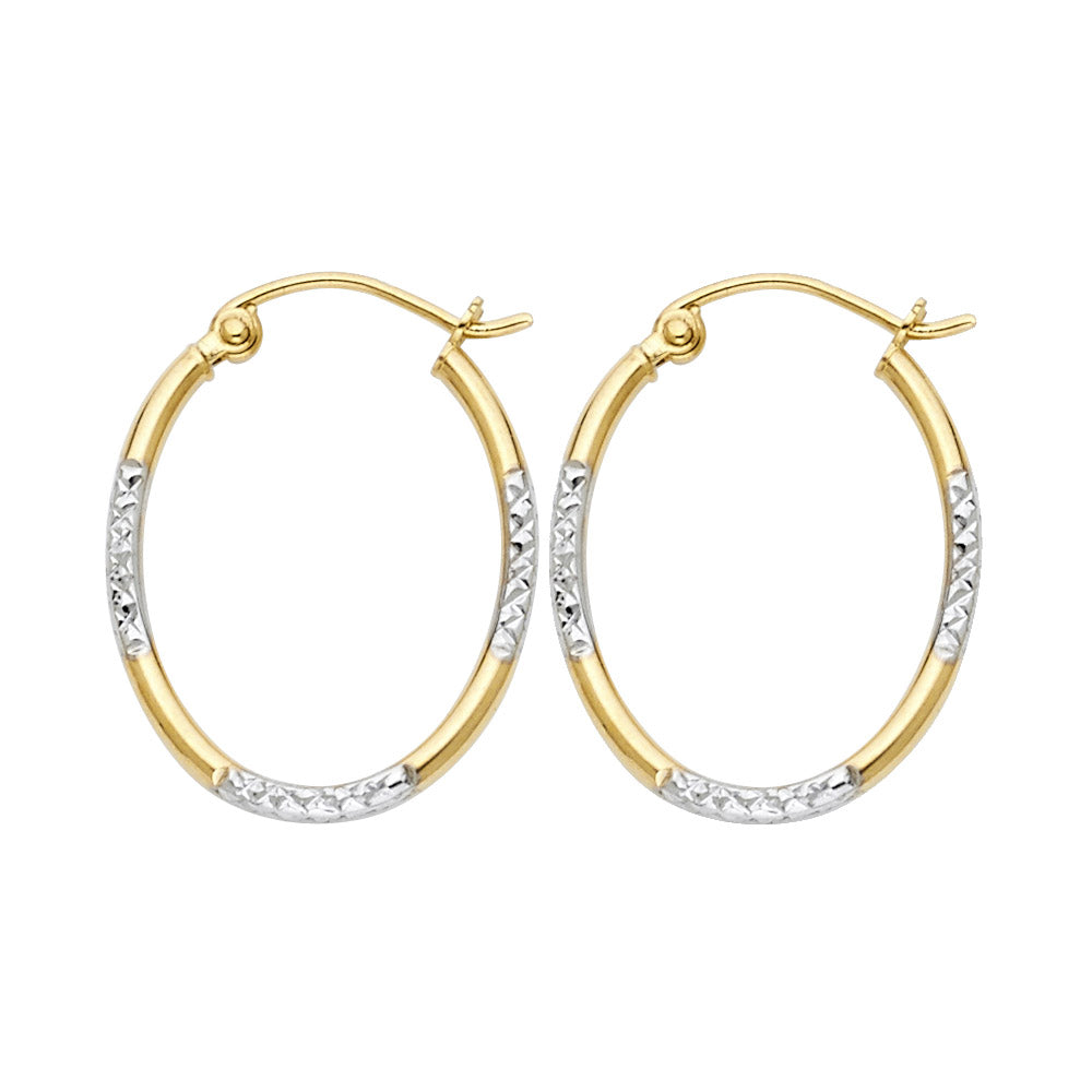 14K Two-Tone Gold Diamond-Cut Hoop Earrings 1.5mm thick aprox 3/4" in diameter