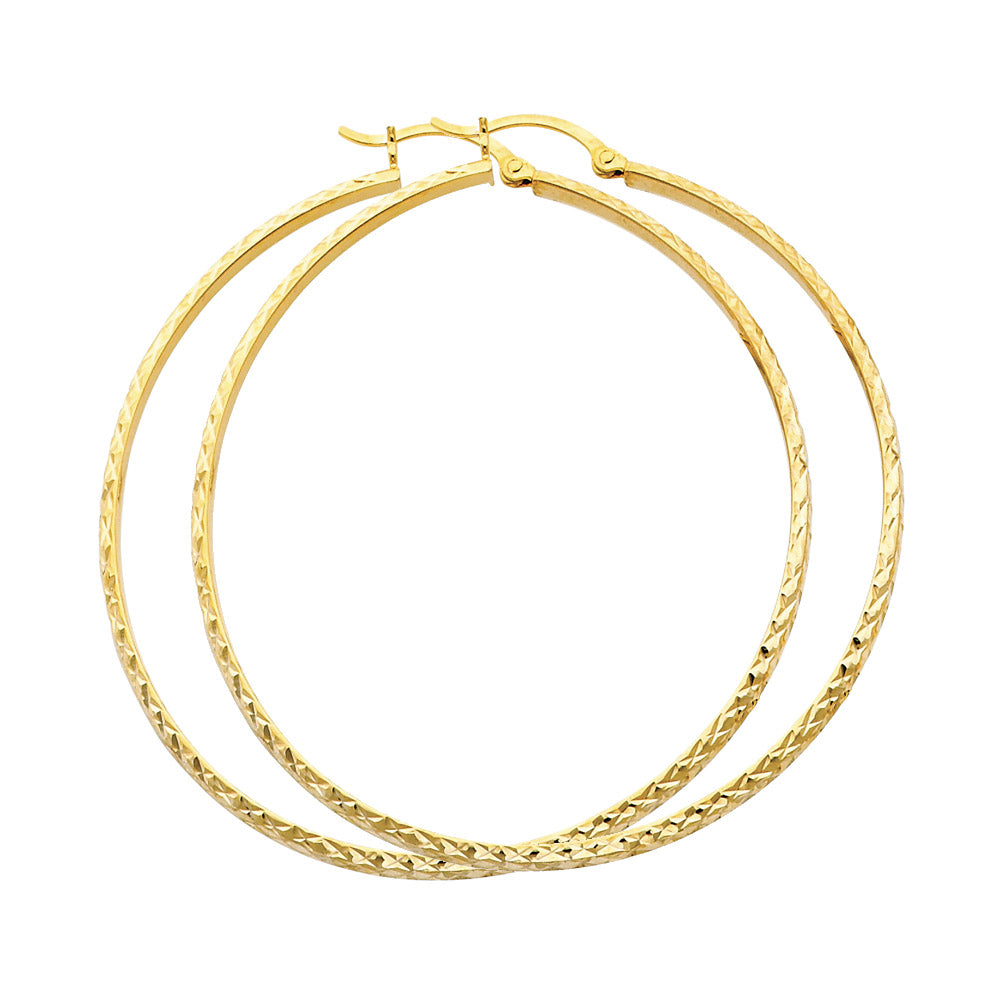 14K Yellow Gold Diamond-Cut Hoop Earrings 3mm thick aprox 2 1/4" in diameter