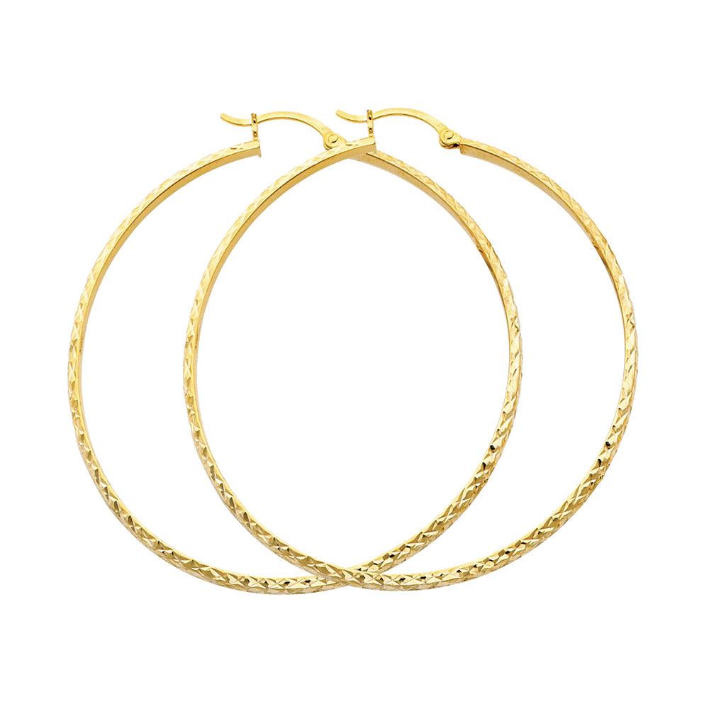 14K Yellow Gold Diamond-Cut Hoop Earrings 3mm thick aprox 1 3/4" in diameter